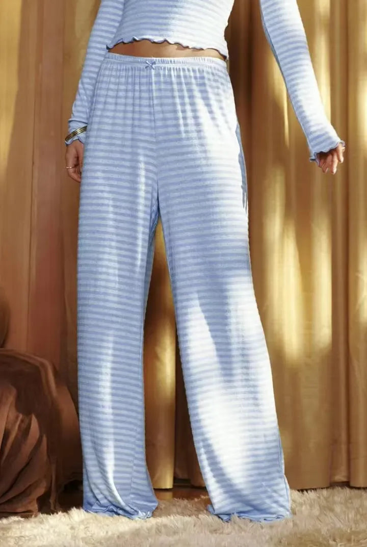 The Ribbed Crop Long Sleeve Pajama Set – Blue Stripe