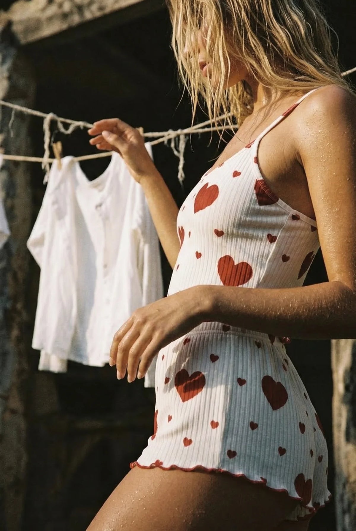 100% Cotton - Ribbed cami pajama set - Big Red hearts