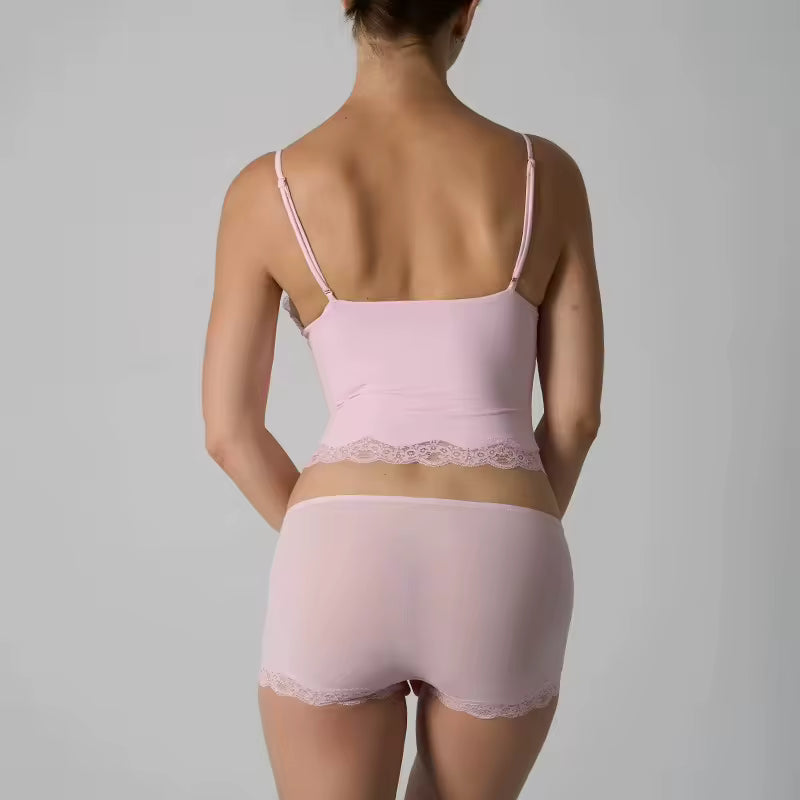 Trim Top and Shorts Triangle Neckline Pink